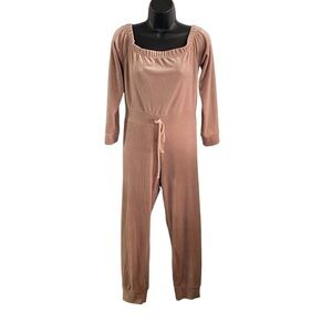 Fashion Nova Ladies Off‎ The Shoulder Velour Pink Jumpsuit Size Large